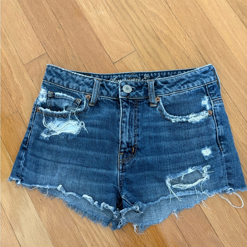 American Eagle Outfitters Blue Jean Shorts Distressed Frayed Hem